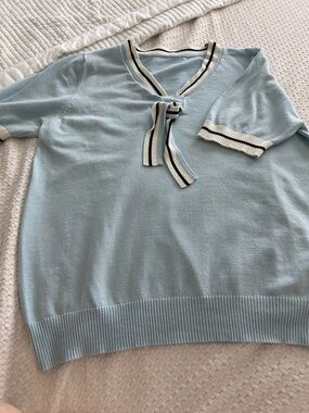 Baby Blue Knit V-Neck Sweater